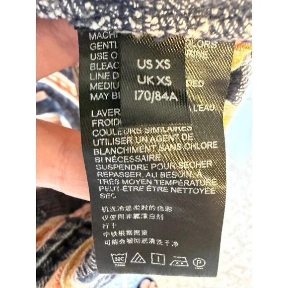 Free People XS Striped Flare Pants Blue Orange Textured High Waist Boho Retro - Picture 9 of 10